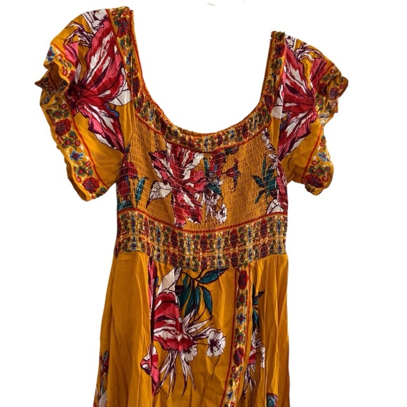 Jealous Tomato Floral off Shoulder Maxi Dress Smocked Orange Spanish Pink L NWT - Picture 3 of 6